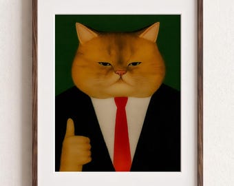 Funny Cat Wall Art, Office Humor Poster, Quirky Coworker Gift, Grumpy Ginger Animal Decor