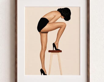 Feminine Pin Up Wall Art, Sensual Woman Decor, Chic Bedroom Illustration
