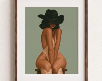 Feminine Cowgirl Wall Art, Sensual Western Poster, Sage Green Bedroom Decor