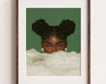 Black Woman Bathroom Wall Art, Green Bath Poster, Feminine Spa Decor