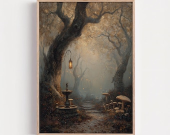 Enchanted Forest Wall Art, Dark Cottagecore Print, Moody Fantasy Decor
