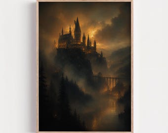 Wizard Castle Wall Art, Magic School Print, Fantasy Academy Poster, Enchanted Castle Artwork, Dark Fantasy Decor