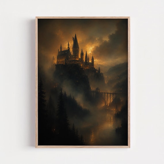 Wizard Castle Wall Art, Magic School Print, Fantasy Academy Poster, Enchanted Castle Artwork, Dark Fantasy Decor
