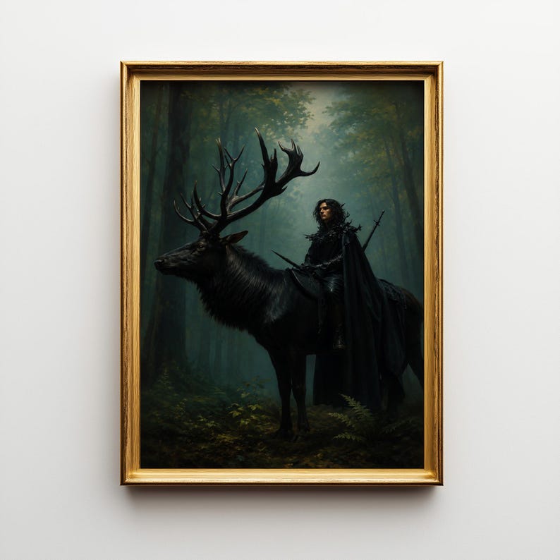 Gothic Forest Artwork, Dark Fantasy Painting, Mystical Rider Wall Art ...