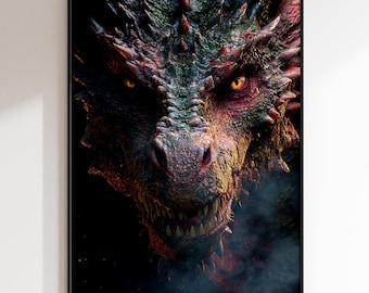 Fantasy Dragon Wall Art, Dark Fantasy Poster, Gift for Dragon Lovers