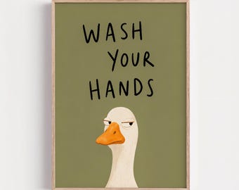 Funny Goose Bathroom Poster, Funky Toilet Wall Art, Quirky Dopamine Home Decor