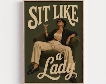Funky Feminist Digital Download, Feminine Lesbian Wall Art, Cocktail Prints, Green Quirky Decor