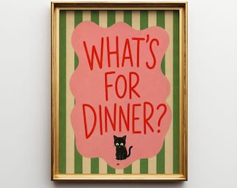 Funny Cat Kitchen Print, Retro Cat Poster, Dopamine Decor Wall Art, Quirky Cat Artwork, Colorful Kitchen Sign