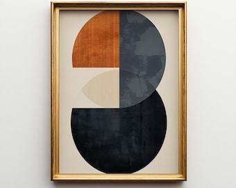 Abstract Geometric Painting, Ochre Charcoal Beige Art, Above Bed Decor