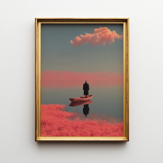 Surreal Art Print, Dreamlike Surreal Painting Pink Landscape | Wall Decor