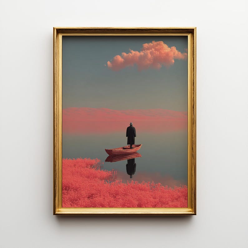 Surreal Art Print, Dreamlike Surreal Painting Pink Landscape | Wall Decor image 1