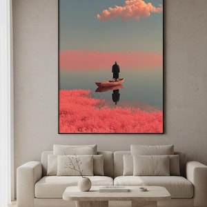 Surreal Art Print, Dreamlike Surreal Painting Pink Landscape | Wall Decor image 6