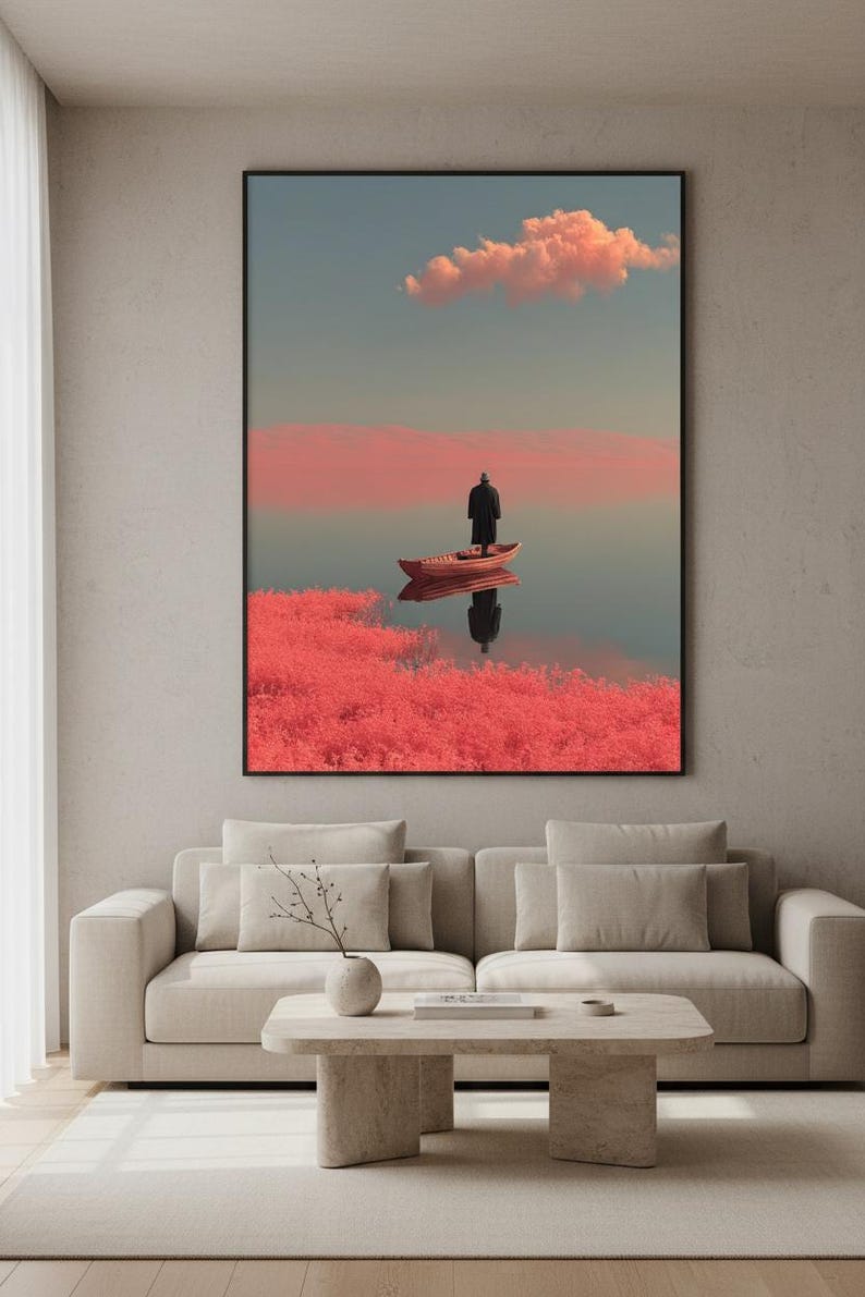 Surreal Art Print, Dreamlike Surreal Painting Pink Landscape | Wall Decor image 6