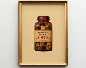 Funny Cat Poster, Emotional Support Cats Print, Cute Kitten Wall Art