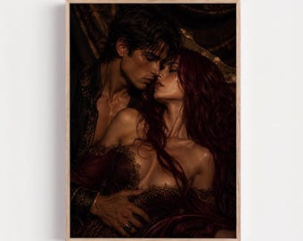 Dark Romantasy Wall Art, Gothic Romance Print, Fantasy Lovers Poster, Gift for Book Lover