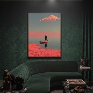 Surreal Art Print, Dreamlike Surreal Painting Pink Landscape | Wall Decor image 4