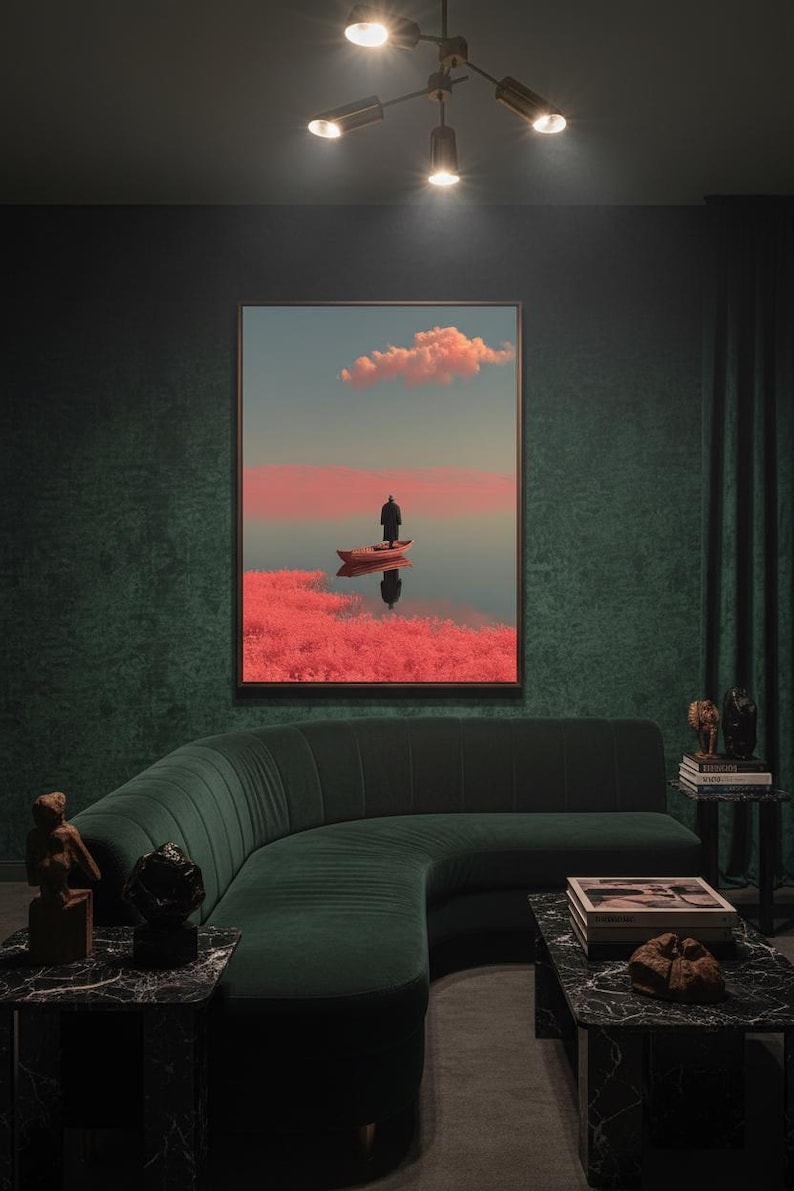 Surreal Art Print, Dreamlike Surreal Painting Pink Landscape | Wall Decor image 4