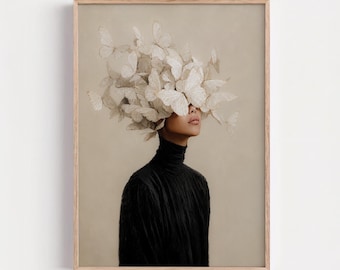 Neutral Abstract Feminine Portrait, Minimalist Japandi Beige Print, Modern Earth Tones Decor