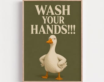 Funny Bathroom Wall Art, Vintage Goose Artwork, Funky Toilet Decor, Humourous Quirky Poster