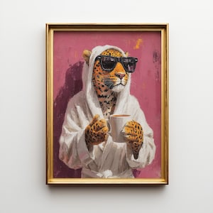 Pop Art Leopard Print – Funny Animal in Robe & Sunglasses (Digital Download)