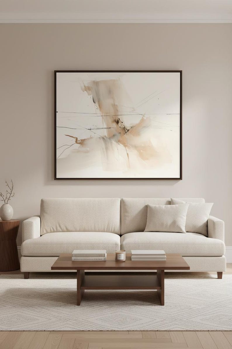 Neutral Abstract Canvas Wall Art — Minimalist Beige Artwork — Large ...