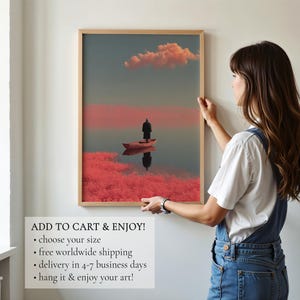Surreal Art Print, Dreamlike Surreal Painting Pink Landscape | Wall Decor image 11
