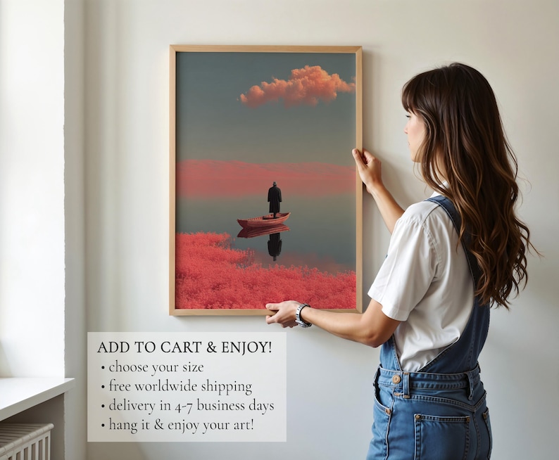 Surreal Art Print, Dreamlike Surreal Painting Pink Landscape | Wall Decor image 11