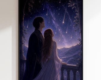 Famous Fae Romantasy Poster, Starry Night Print, Fantasy Couple Wall Art, Gift for Book Lovers