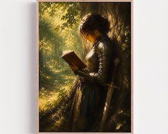 Fantasy Warrior Woman, Female Sword Knight Art, Bookish Fantasy Decor, Enchanted Forest Print