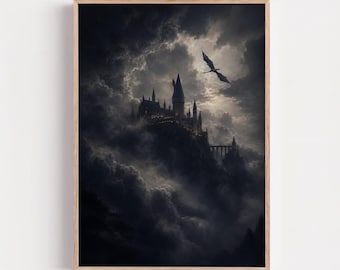 Wizard School Wall Art, Magic Academy Print, Dark Fantasy Castle Poster, Sorcery School Artwork