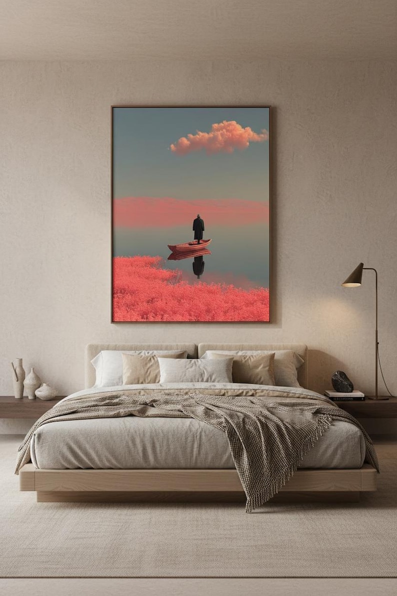 Surreal Art Print, Dreamlike Surreal Painting Pink Landscape | Wall Decor image 5