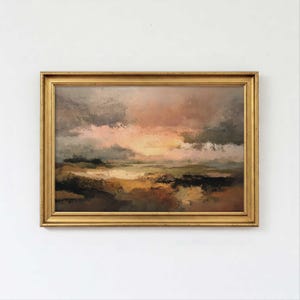 Abstract Sunset Oil Painting — Warm Horizon Landscape Textured Wall Art Print