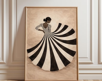 Striped Dress Woman Wall Art: Minimalist Fashion Illustration Poster for Modern Decor