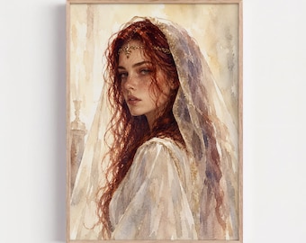 Romantasy Heroine Portrait, Red Hair Fantasy Art, Ethereal Maiden Print, Fantasy Character Wall Art