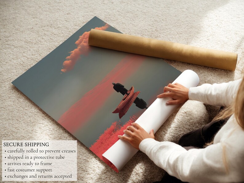 Surreal Art Print, Dreamlike Surreal Painting Pink Landscape | Wall Decor image 8