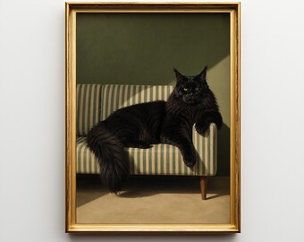 Black Maine Coon Print, LuxuryElegant Cat Artwork