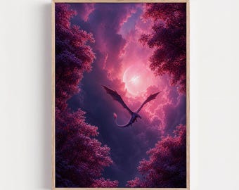 Fantasy Dragon Wall Art, Purple Dragon Print, Magical Fantasy Poster, Dragon Lover Gift, Epic Fantasy Artwork