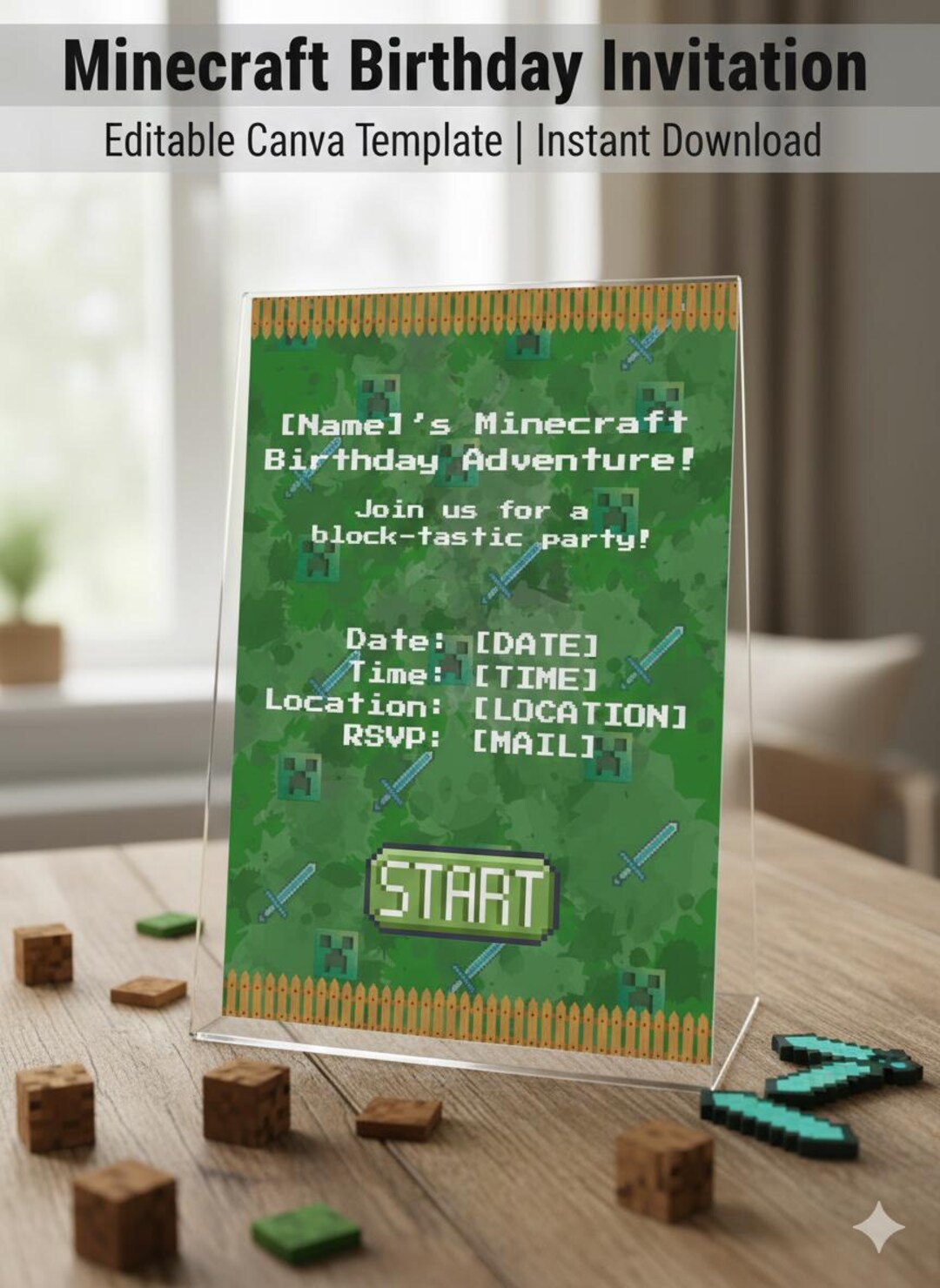 Minecraft Invite Code Playstation 50% off SALE | Minecraft Birthday Invitation Editable - Kids Video Game ...