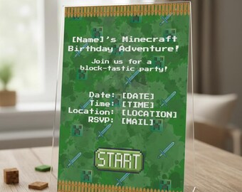 50% off SALE | Minecraft Birthday Invitation Editable - Kids Video Game Party Invite Digital Download - Buy 3 Get EXTRA Discount
