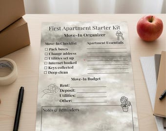 First Apartment Starter Kit Move-In Organizer Printable Canva PDF