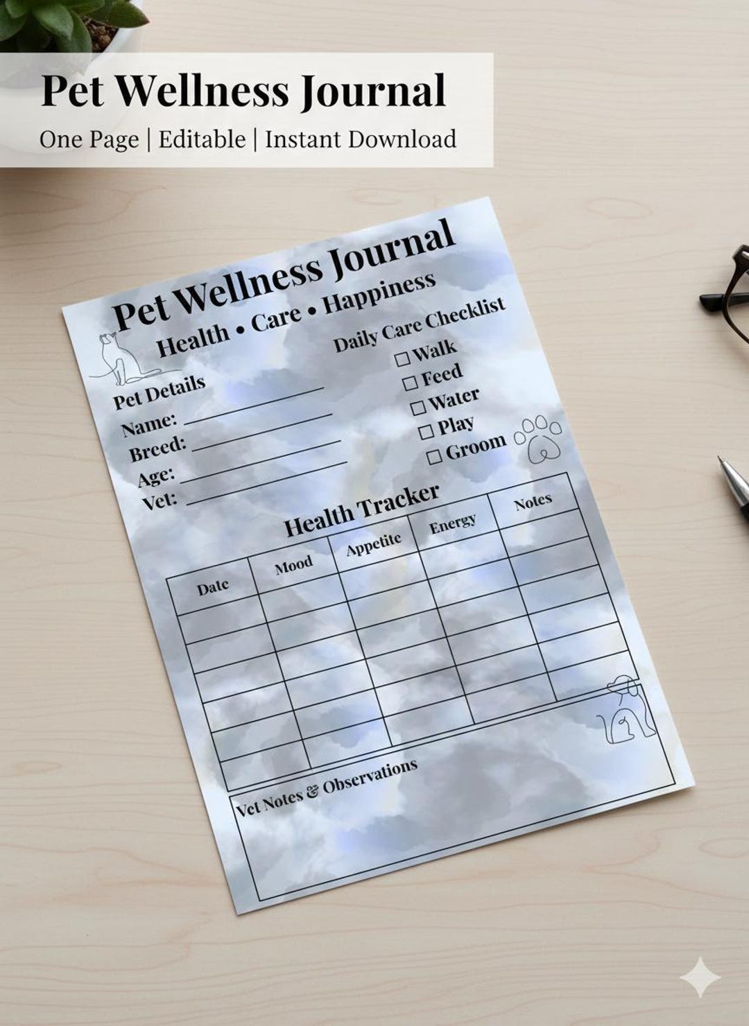 Pet Journal Example 50% off SALE | Pet Wellness Journal - Printable Pet Health Tracker ...