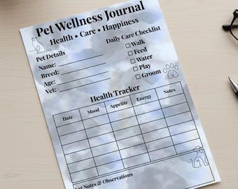 50% off SALE | Pet Wellness Journal - Printable Pet Health Tracker - Canva PDF DIGITAL Download