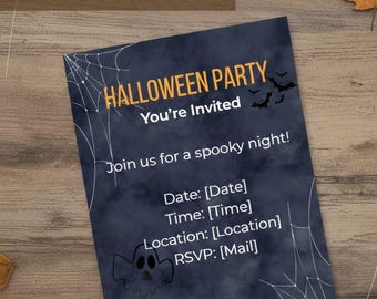 Halloween Party Invitation, Editable Canva Template, Spooky Birthday Invite, Printable Halloween Invite, Instant Download