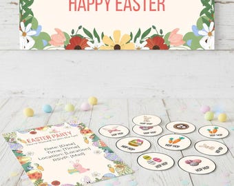 LAST MINUTE 50% off SALE | Easter Party Printables - Editable Invitation Banner Cupcake Topper - Canva Template
