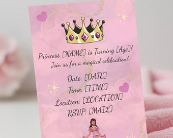 Princess Birthday Invitation Editable Pink Royal Castle Party Invite Digital Download