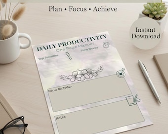 50% off SALE | Daily Productivity One Page Planner - Minimalist Daily Sheet Printable - INSTANT Download