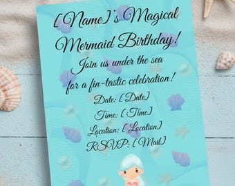 Mermaid Birthday Invitation Editable Under the Sea Party Invite Digital Download