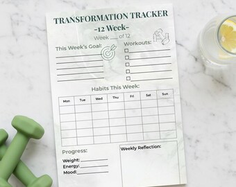 Fitness & Habit Tracker – 12 Week Transformation Planner, Printable Weekly Planner, Instant Download