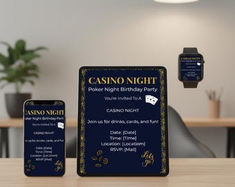 Editable Poker/Casino Night Birthday Invite, Vegas Style Party Invite, Instant Download Canva Template, Adult Party Printable