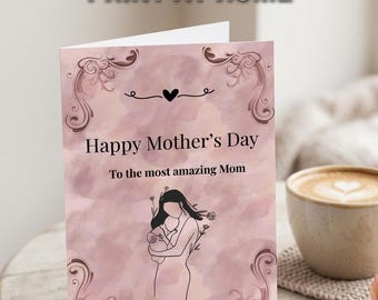 Printable Mother’s Day Card for Mom | Pink Floral Card | Instant Download | Last Minute Gift | DIY Print at Home